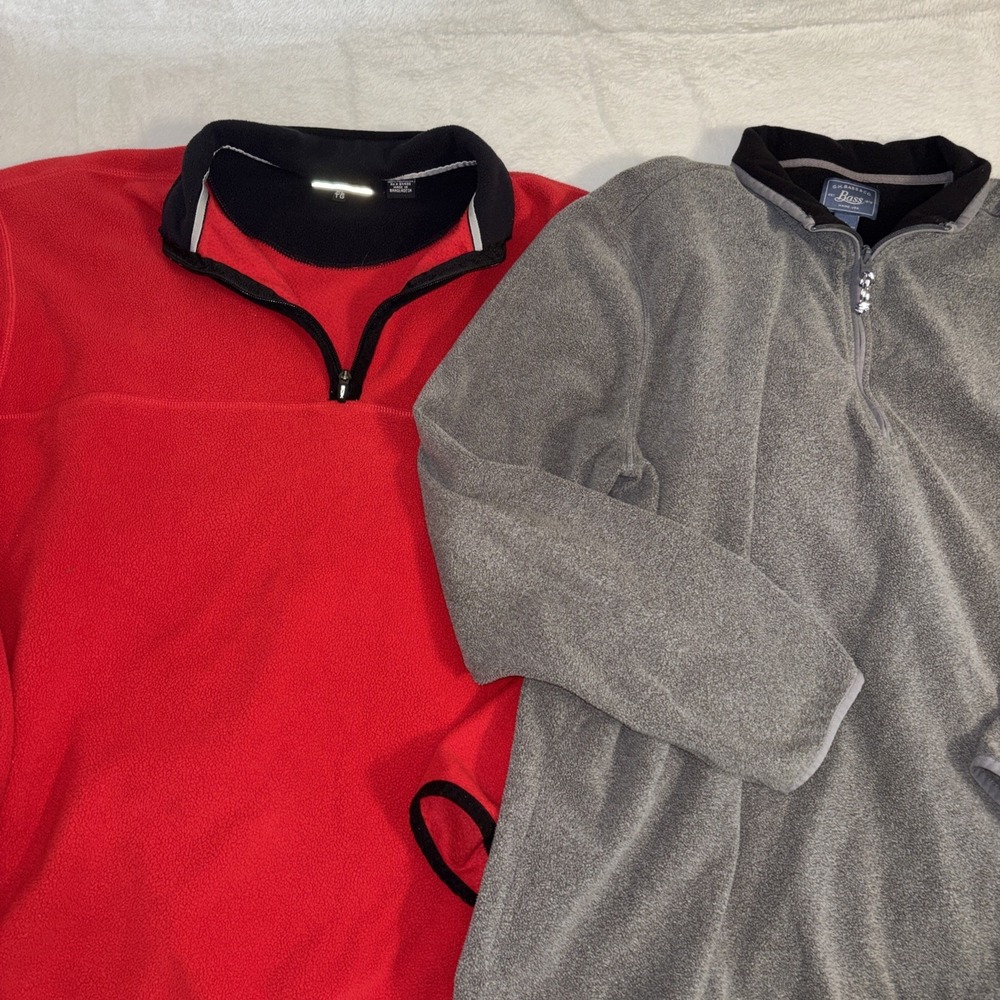 2 Mens Fleece Pullover XL Quarter Zip Red Rockport Gray Bass Lot